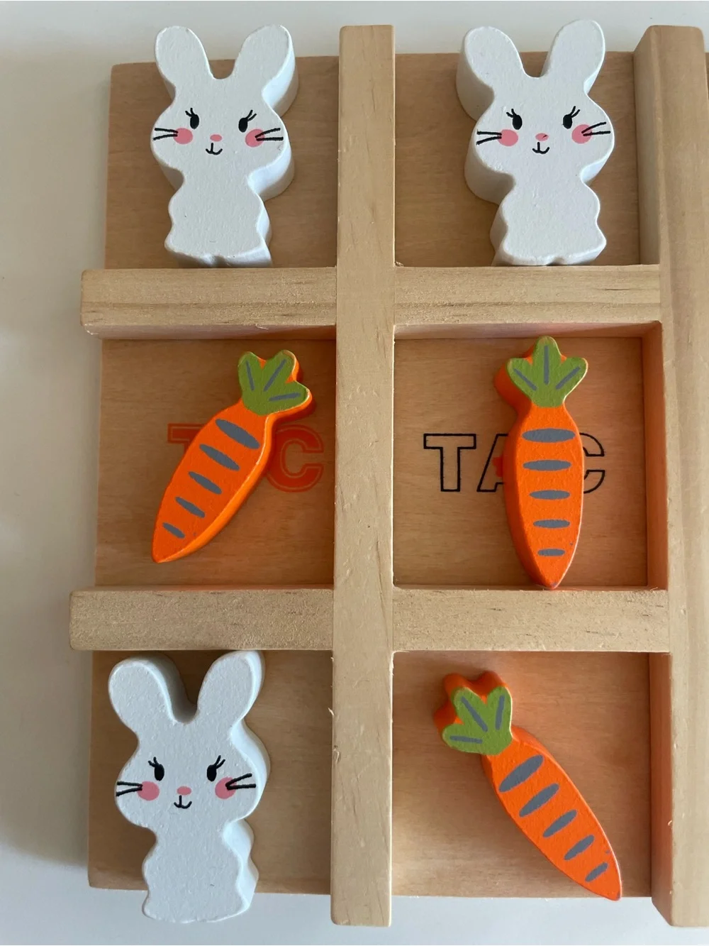 Wooden Bunny & Carrot Tic Tac Toe Game